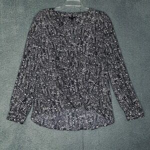 Ann Taylor Black White Abstract Dot Wrap Front High Low Blouse Womens Large L